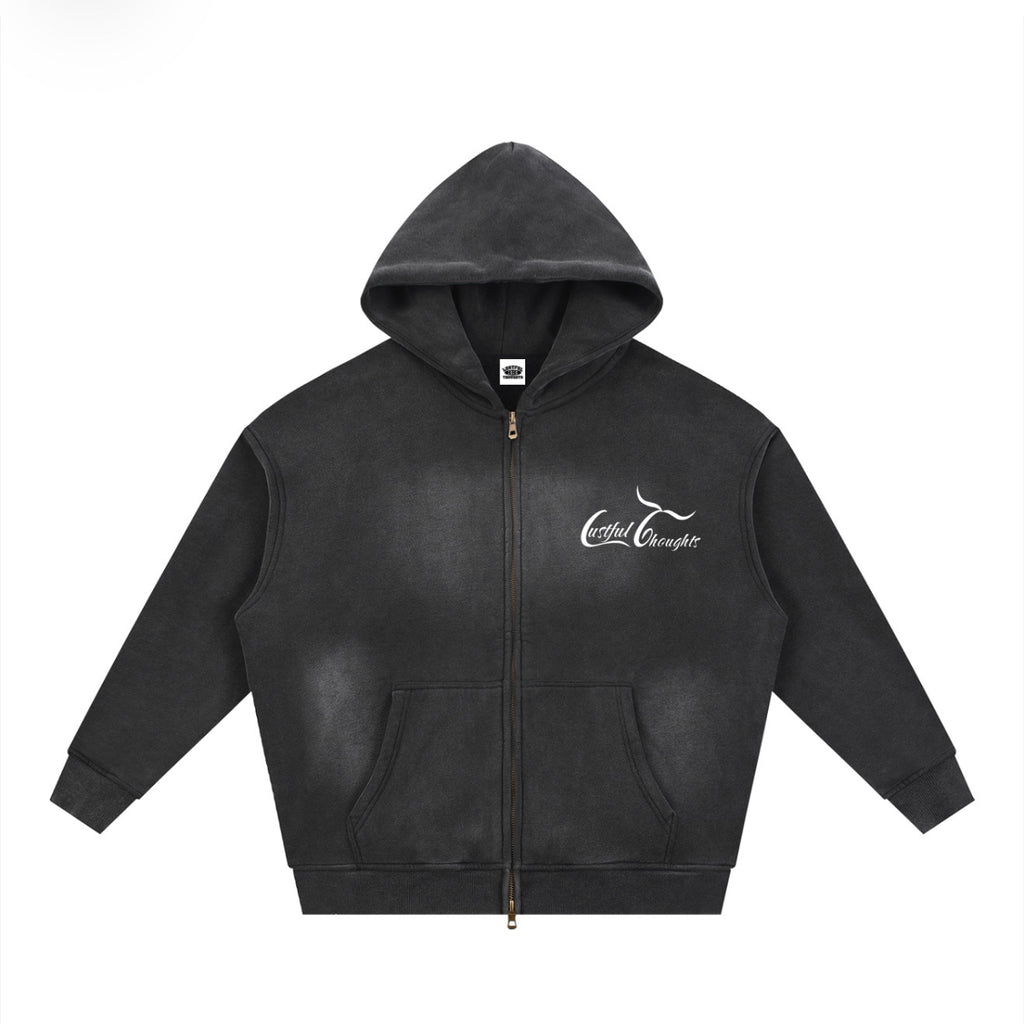 Charcoal Faded Memories Zip-up Boxy Hoodie