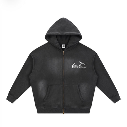 Charcoal Faded Memories Zip-up Boxy Hoodie
