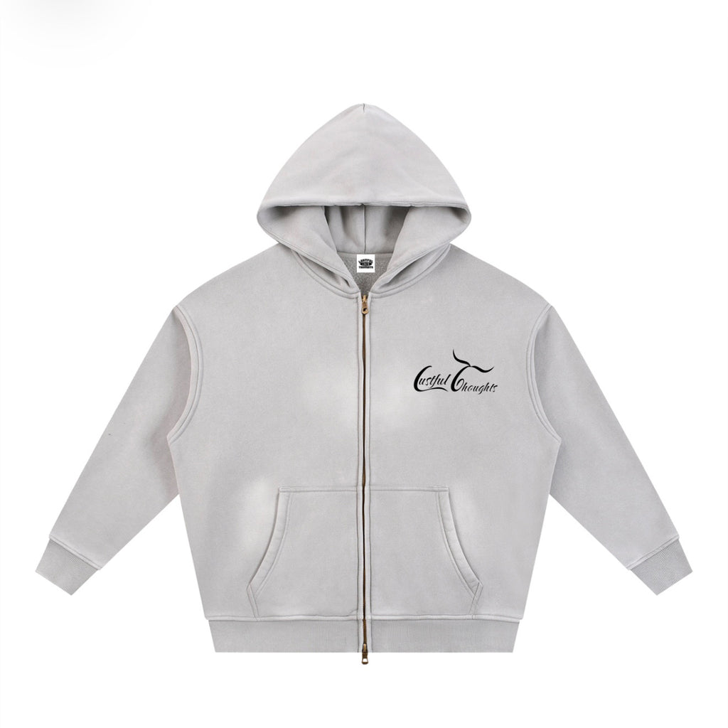 White Ice Faded Memories Zip-up Boxy Hoodie