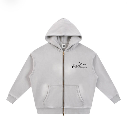 White Ice Faded Memories Zip-up Boxy Hoodie