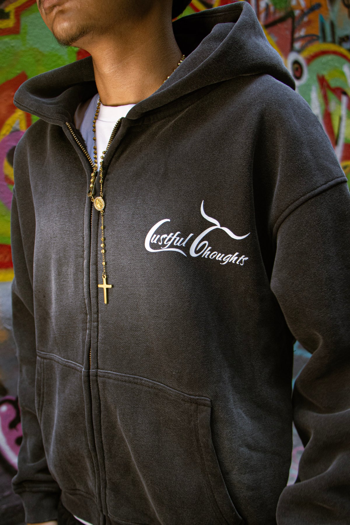 Charcoal Faded Memories Zip-up Boxy Hoodie